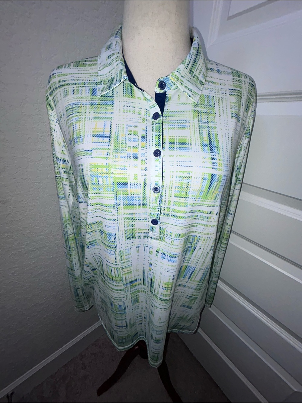 EP New York 1/4 Button Front Long Sleeve Blouse Shirt Top